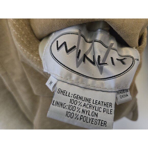 VTG Winlet‎ Leather Coat Jacket  Womens M Faux Fur Lined Tan 80s Suede Leather - Picture 13 of 14